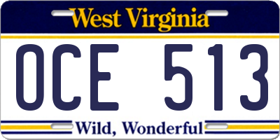 WV license plate OCE513