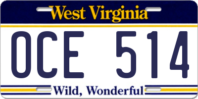 WV license plate OCE514