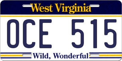 WV license plate OCE515