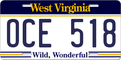 WV license plate OCE518