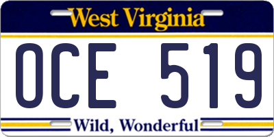 WV license plate OCE519