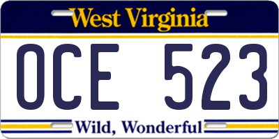 WV license plate OCE523