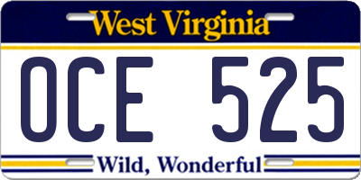 WV license plate OCE525
