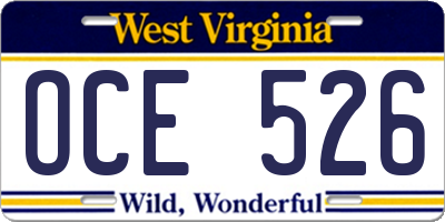 WV license plate OCE526