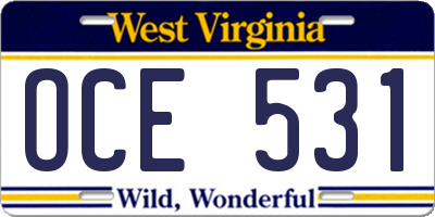 WV license plate OCE531