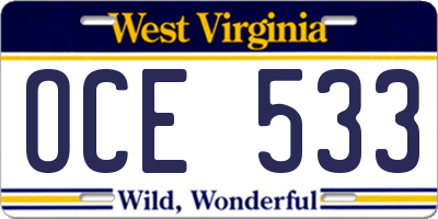 WV license plate OCE533