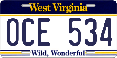 WV license plate OCE534