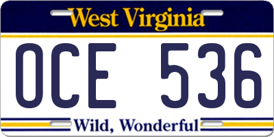 WV license plate OCE536
