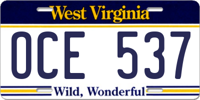 WV license plate OCE537