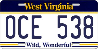 WV license plate OCE538