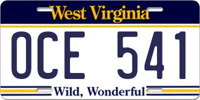 WV license plate OCE541