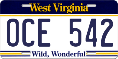 WV license plate OCE542