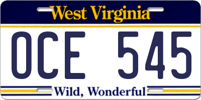 WV license plate OCE545