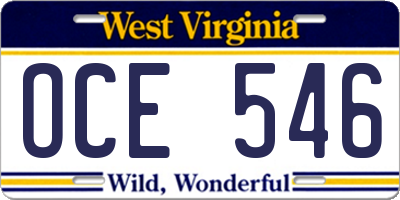WV license plate OCE546