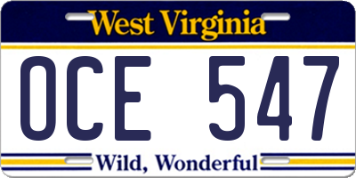 WV license plate OCE547