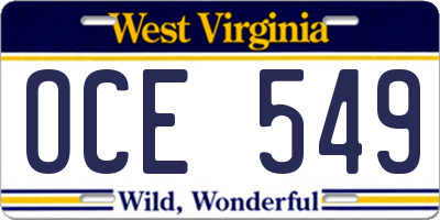 WV license plate OCE549