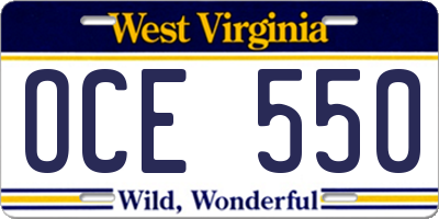 WV license plate OCE550
