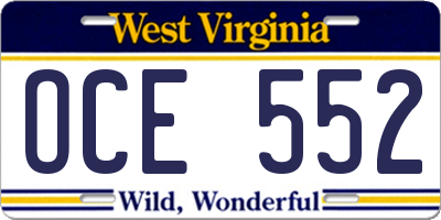 WV license plate OCE552