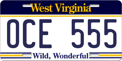 WV license plate OCE555