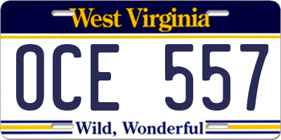 WV license plate OCE557