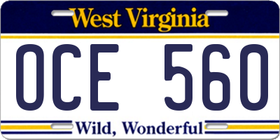 WV license plate OCE560