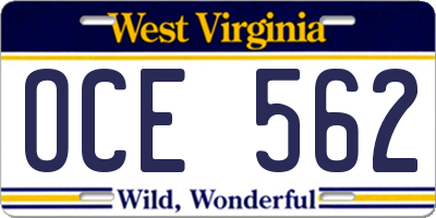 WV license plate OCE562