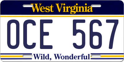 WV license plate OCE567
