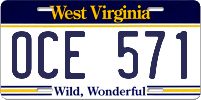 WV license plate OCE571