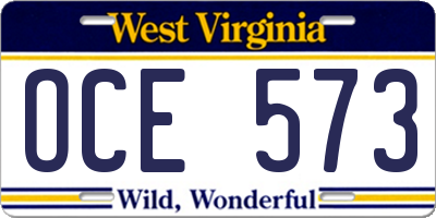 WV license plate OCE573