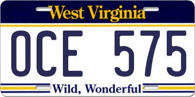 WV license plate OCE575