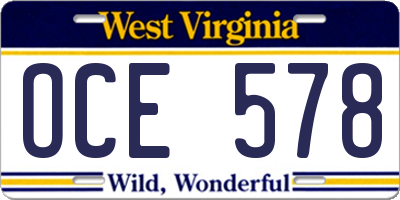 WV license plate OCE578