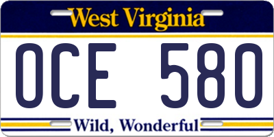 WV license plate OCE580