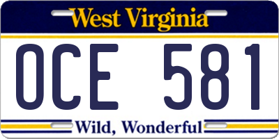 WV license plate OCE581