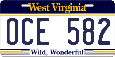 WV license plate OCE582