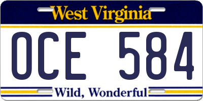 WV license plate OCE584