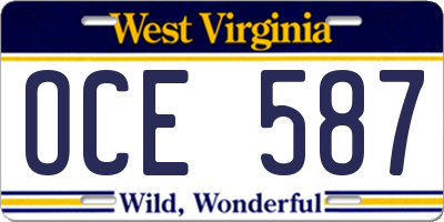 WV license plate OCE587