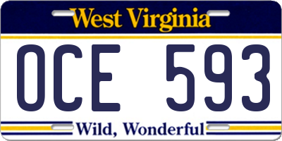 WV license plate OCE593