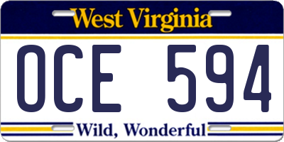 WV license plate OCE594