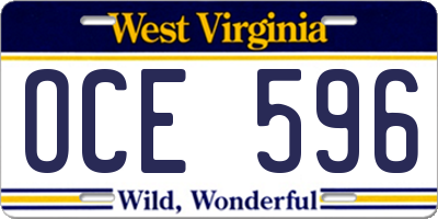 WV license plate OCE596