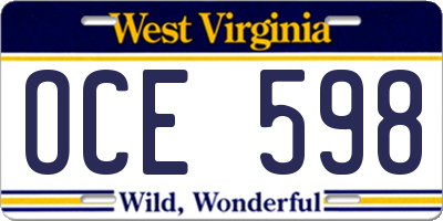 WV license plate OCE598