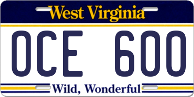 WV license plate OCE600