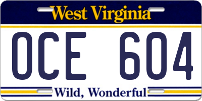 WV license plate OCE604