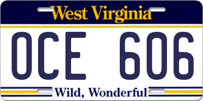 WV license plate OCE606