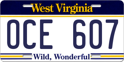 WV license plate OCE607