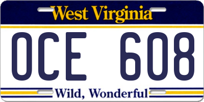 WV license plate OCE608