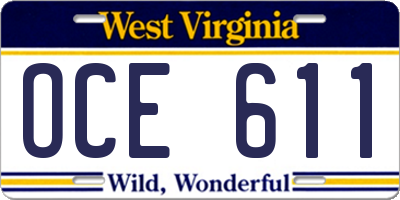 WV license plate OCE611