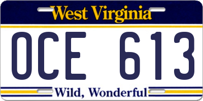 WV license plate OCE613