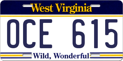 WV license plate OCE615