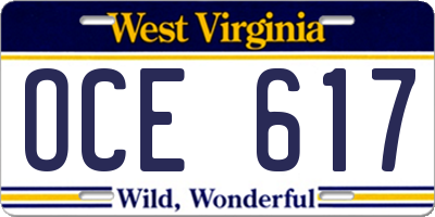WV license plate OCE617