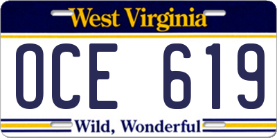 WV license plate OCE619